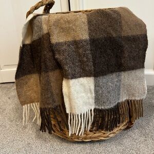 Plaid Wool Scarf with Fringe